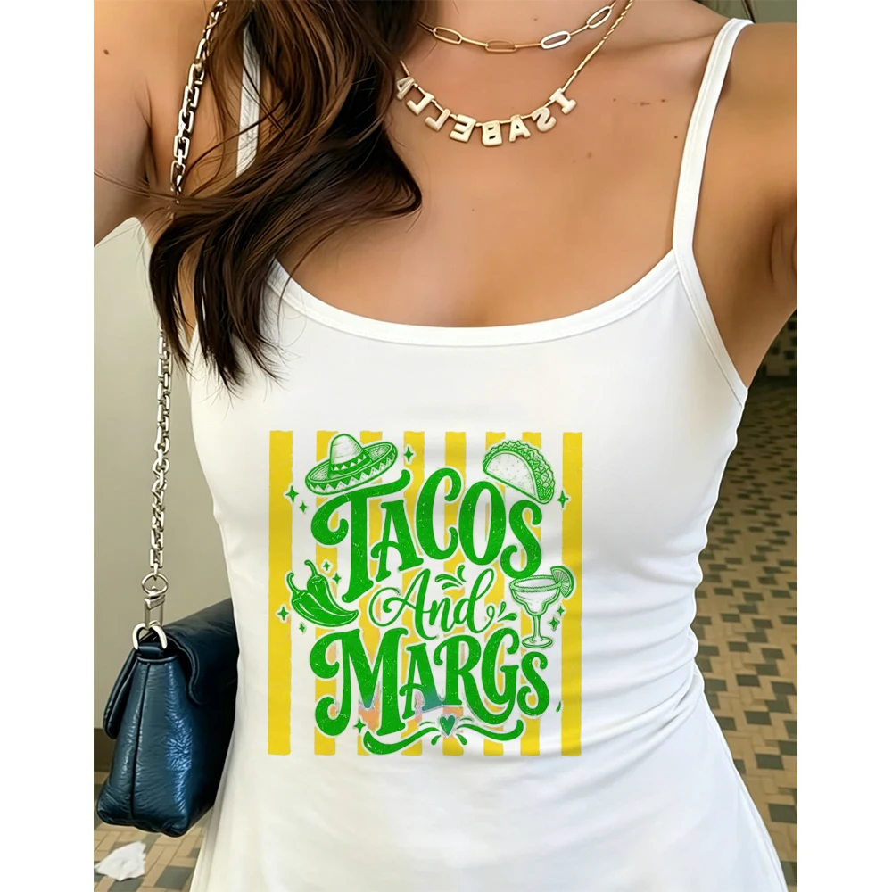 Cute Tacos and Margs Camisole Mexican Fiesta Graphic Tank Top Summer Beach Vacation Sleeveless Clubbing Vest Top for Women