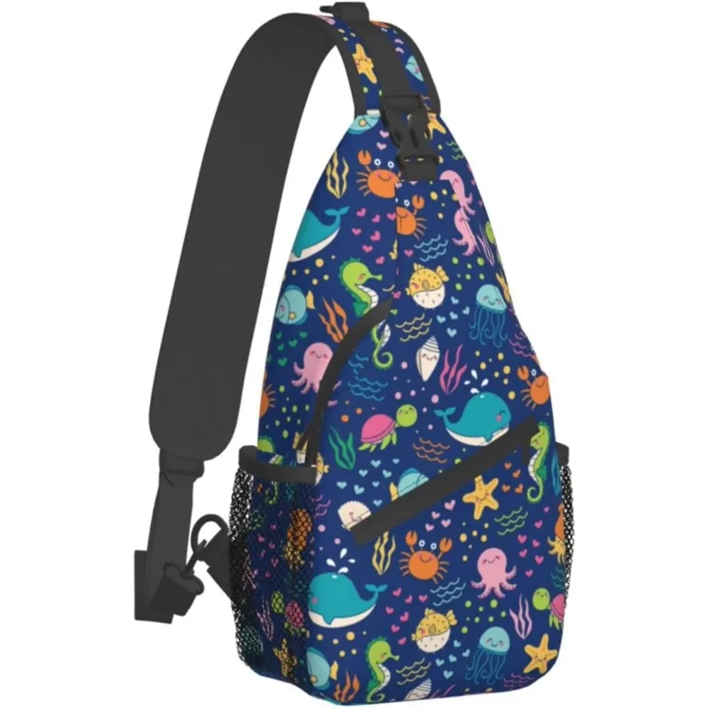 

Cute Ocean Creature Sling Bag Travel Crossbody Backpack Chest Hiking Casual Shoulder Bags for Outdoor Traveling Climbing Cycling