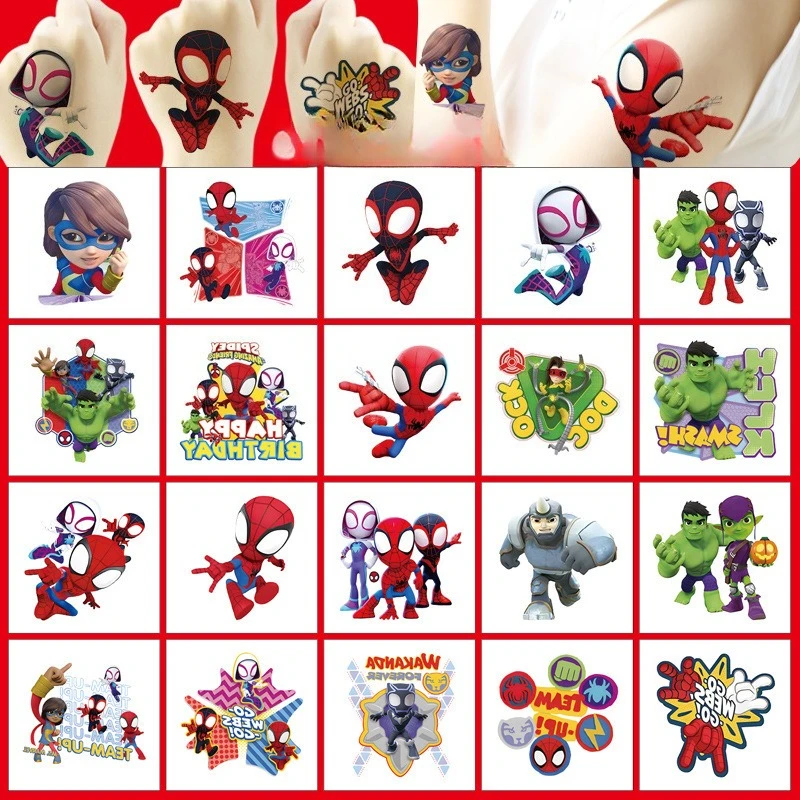 20 Sheets Spider-Man Marvel Temporary Tattoos Kids Superhero Stickers for Birthday Party Favors Boys Gift