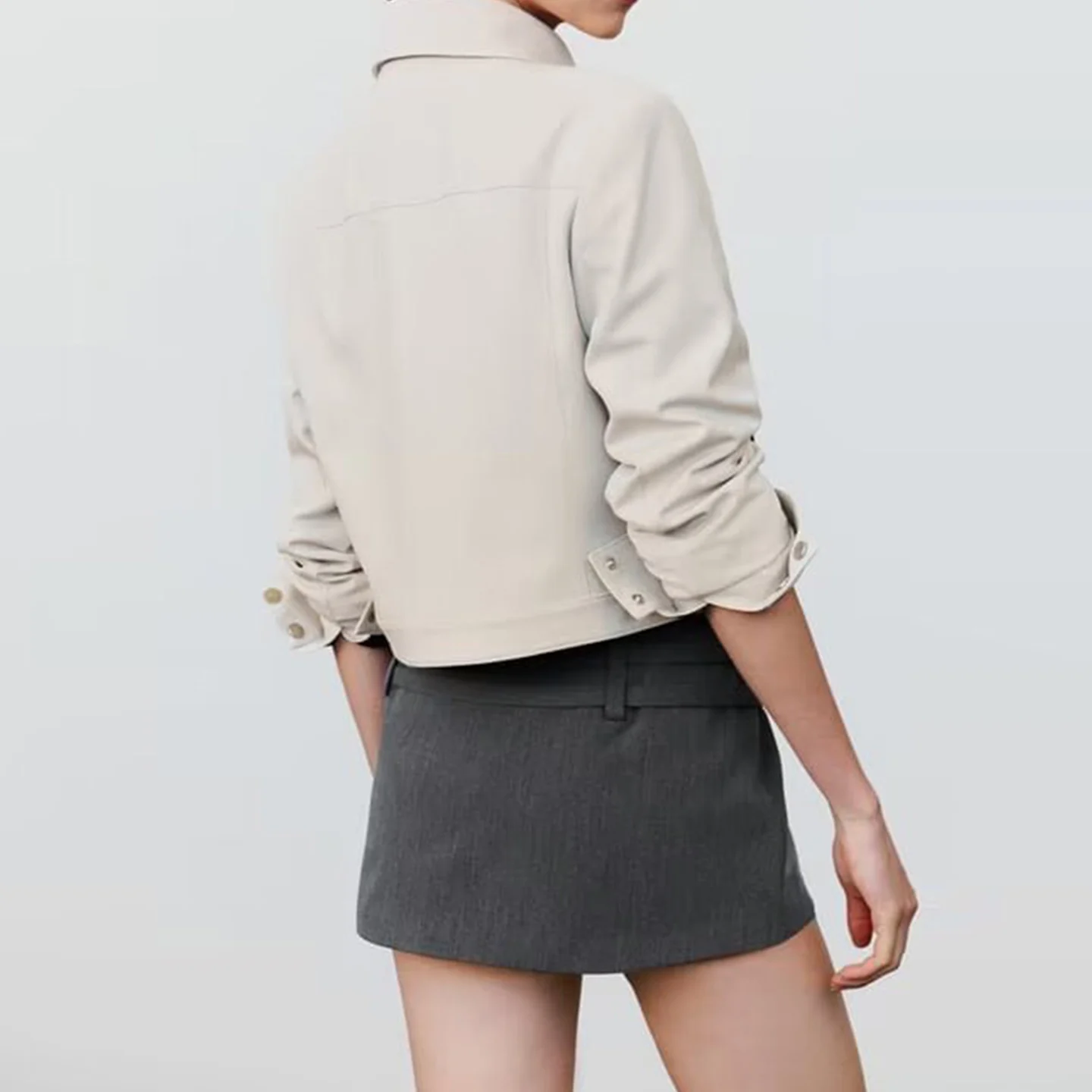 Z 2025 Nieuwe Faion ort Jaet Dames Ele Personali Veelzijdig Eenvoudig Ontwerp Stand Fit Lange Sve Ritssluiting