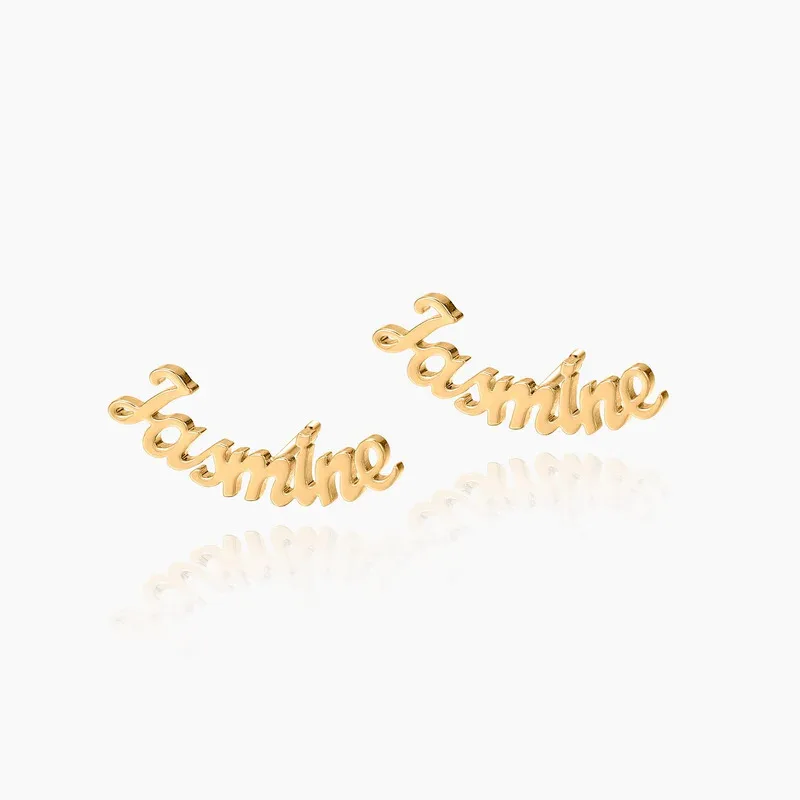 

Stylish Custom Name Earrings - 18K Gold Plated Stainless Steel Personalized Script Studs for Women, Unique Jewelry Gift