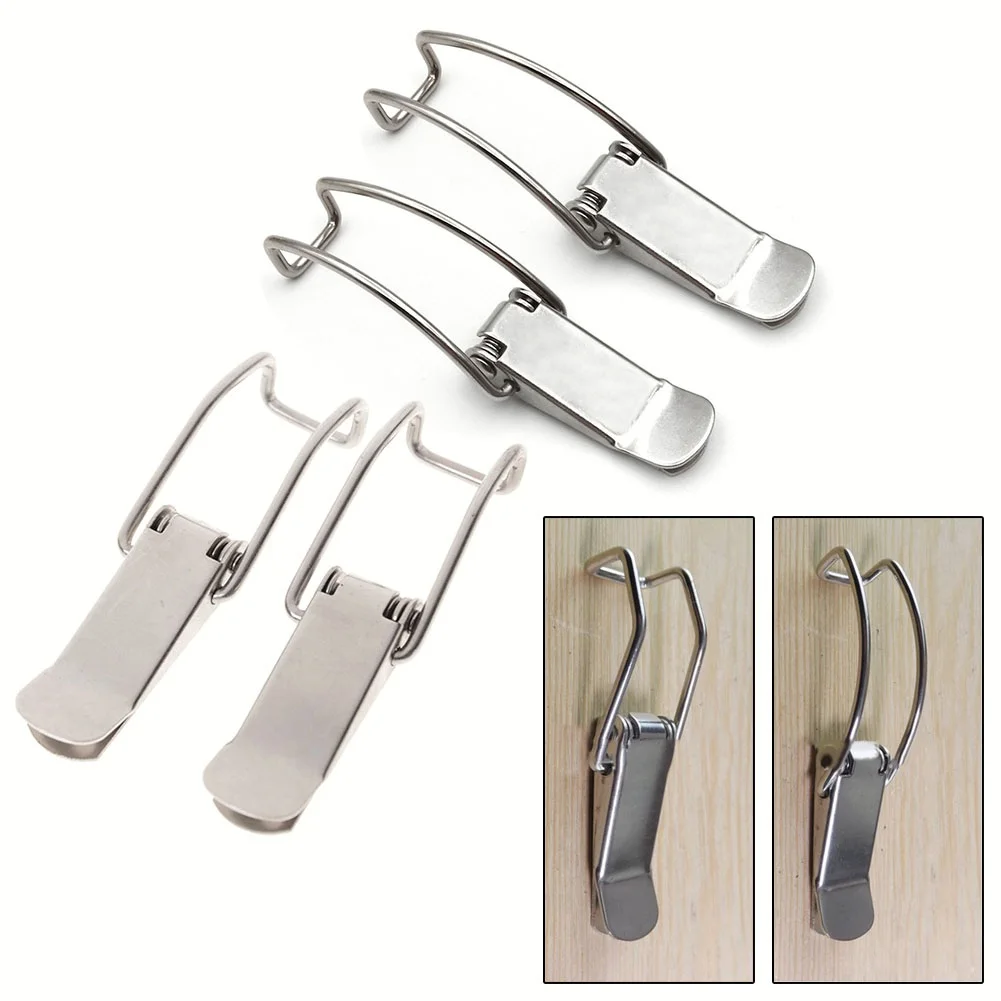 2PCS Lron Cabinet Box Hasp Lock Spring Latch Lock For Storage Cabinet Furniture Hardware Hasps Iron Silver Spring Latch Lock