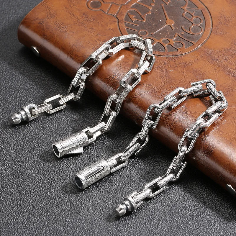QN Silver Color Rattan Grass Pattern Bracelet Creative Design Personalized Retro Handmade Aggressive Fashion Bracelet  Jewelry