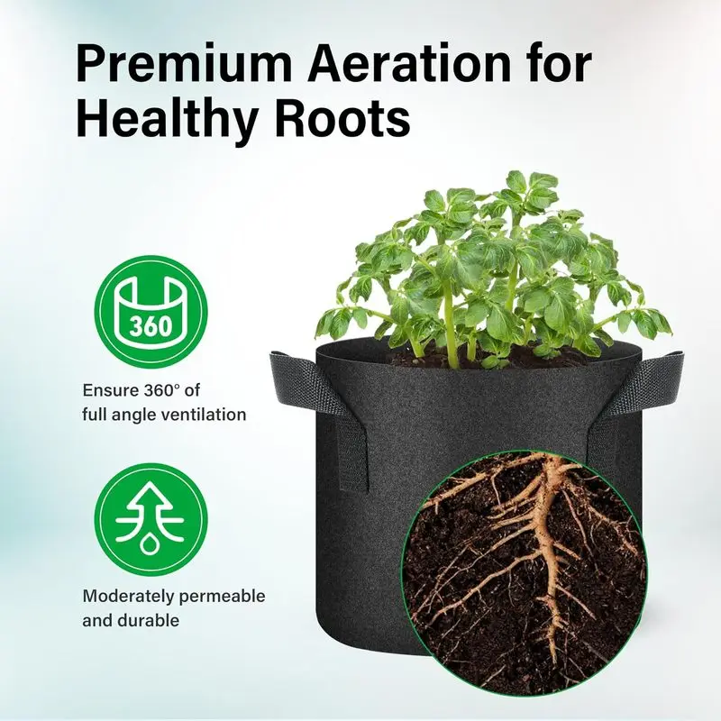 Grow Bags Aeration Nonwoven Fabric Plant Pots with Handles, Heavy Duty Gardening Planter for Potato Tomato Vegetable and Fruits
