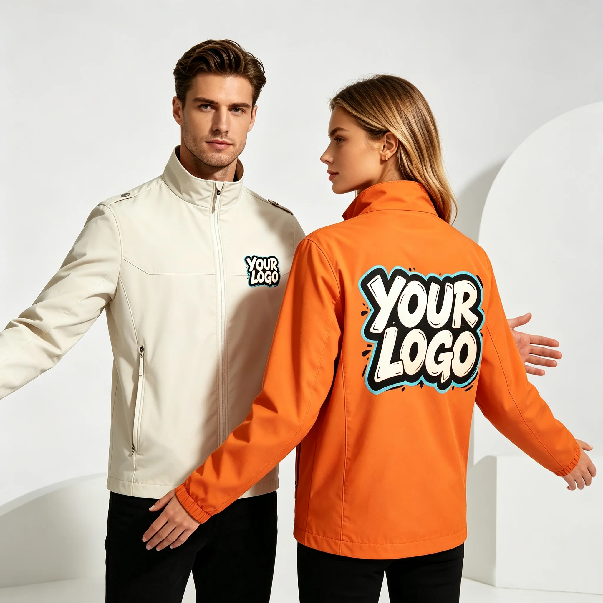 Custom Print Logo Couple Stand Collar Thin Jacket Men Women Windproof Waterproof Outdoor Working Uniform Full Zip Casual Coat