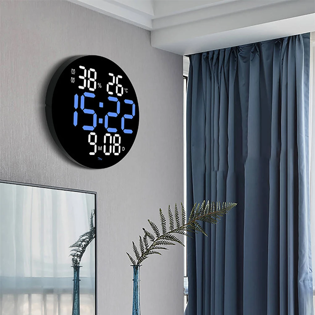 ABS Wall Clock Replacement Round Battery Powered Home Gym Digital LED Clocks Alarms Thermometer Humidity Meter Accessory