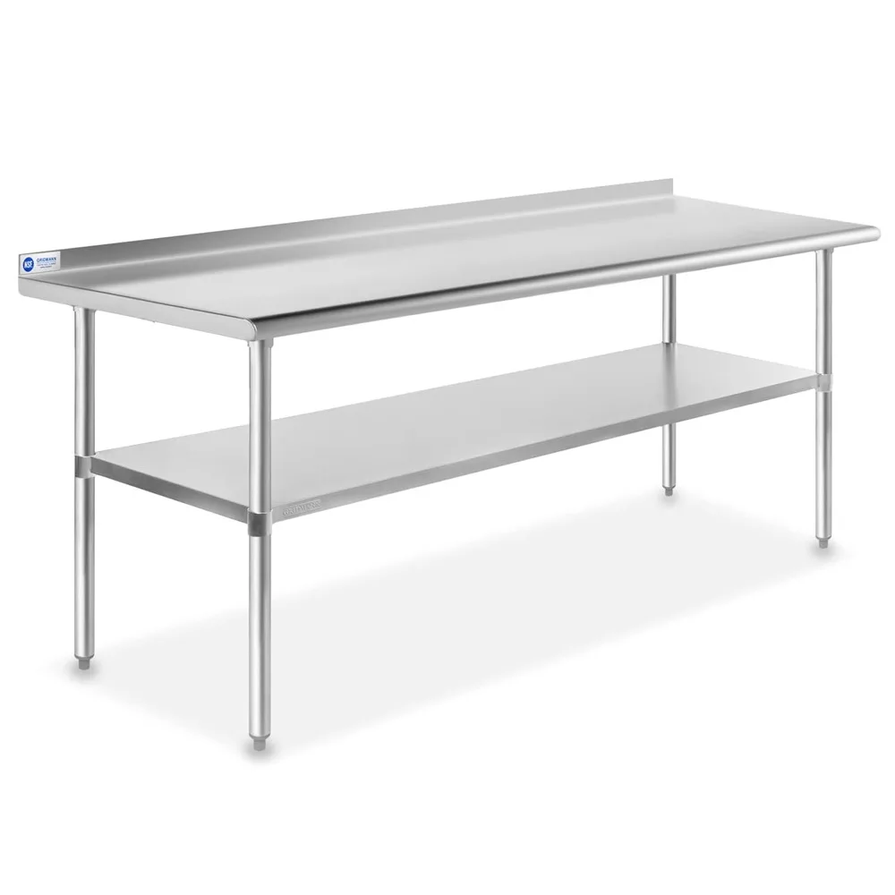 

Stainless Steel Kitchen Prep Table 72 x 30 Inches with Backsplash & Under Shelf, NSF Commercial Work Table