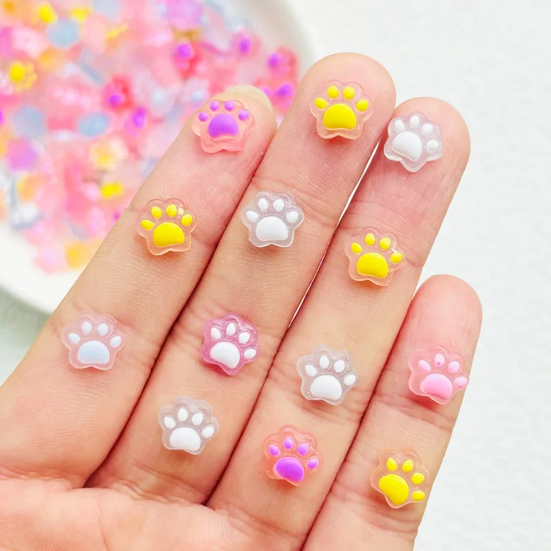 50 Pcs New Cute Mini Resin Mixed Color Cat Paw Series Flatback Ornament Jewelry Making Manicure Hairwear Accessories