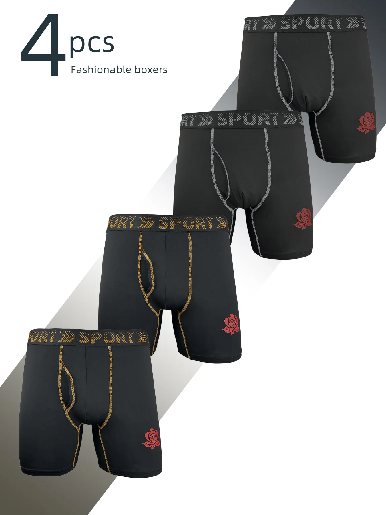 

Men's Rose 4-Piece Set: Sexy Boxer Briefs with High Elasticity & Comfortable Fit