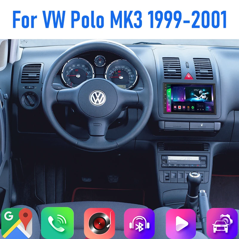 

7'' For VW Polo MK3 1999-2001 Car Radio 4G SIM Rear Camera Android 15 Auto Head Unit Bluetooth Google Map GPS Carplay FM 2DIN