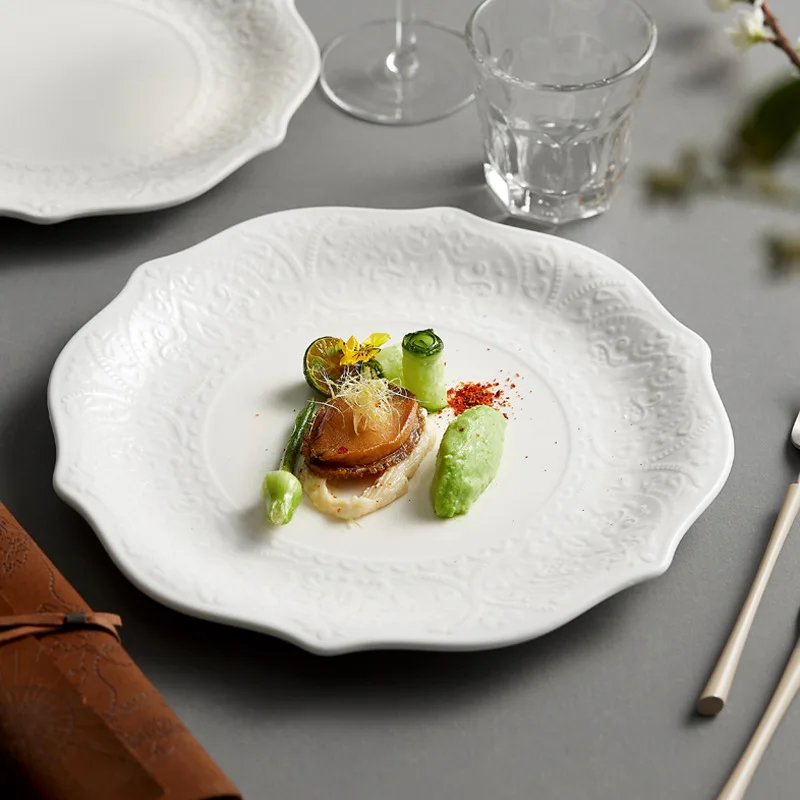 Modern white flat dinner plates home high-end luxury restaurant creative exquisite tableware ceramic western steak pasta plate