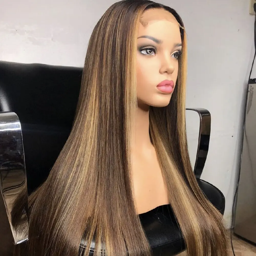 

P4/27 Honey Blonde Highlight Bone Straight Wig 13x4 5x5 HD Lace Frontal Pre Plucked Brazilian Natural Hairline Human Hair