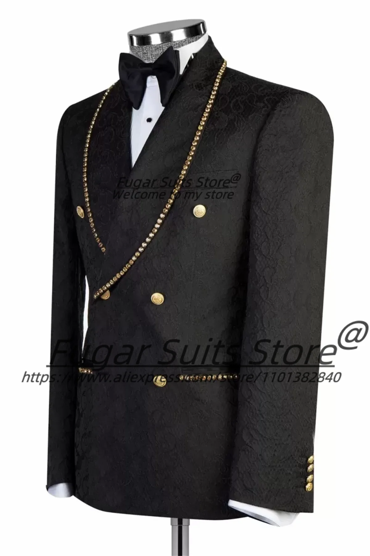 High-end Black Formal Groom Wedding Tuxedos Customized Slim Fit Double Breasted Groom Wedding Tuxedos 2 Pieces Sets Ropa Hombre