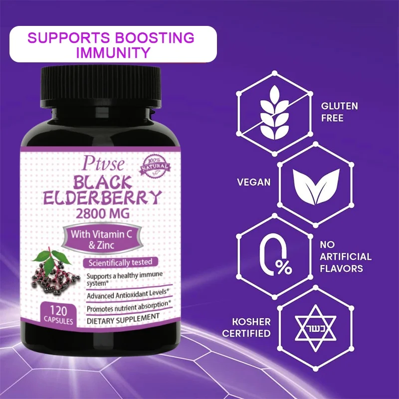 

Elderberry capsules - dietary supplement that supports a healthy immune system, antioxidant levels and promotes nutrient absorpt