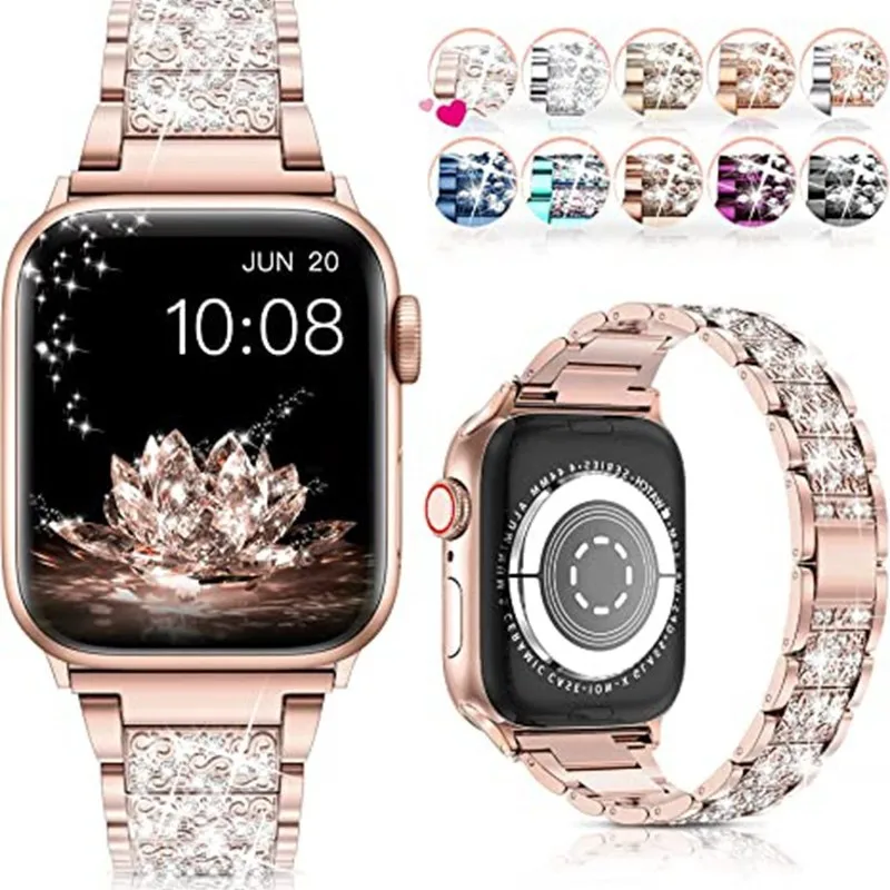 

Bling Diamond Strap For Apple Watch Band 40mm 45mm 44mm 41mm 42mm 38mm Metal Belt For Iwatch Series 7 SE 6 5 4 8 Gliter Bracelet
