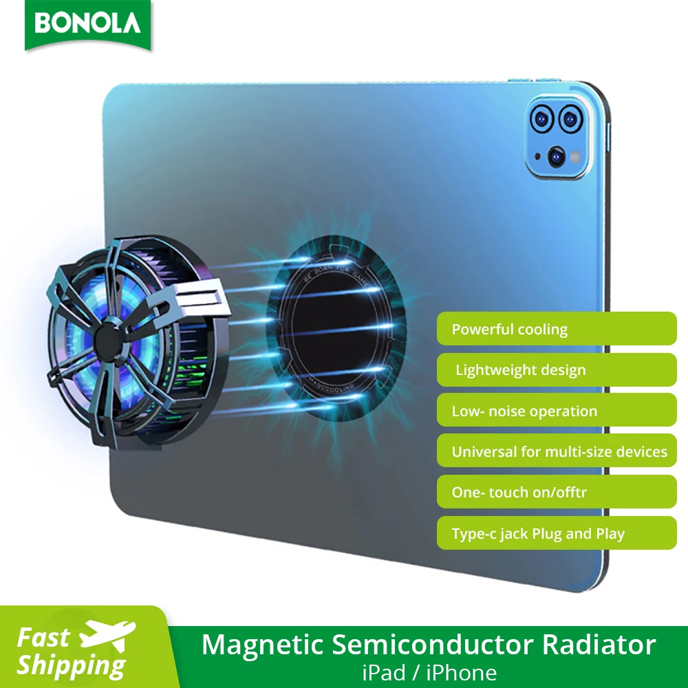 Bonola Magnetic Tablet Radiator Cooler for iPad Pro/iPad Air Universal Mobile Phone ABS Game Cooler System Quick Cooling Fan