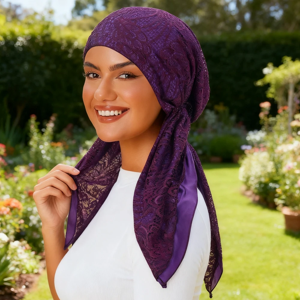 

Новый кружевной эластичный предварительно завязанный тюрбан, мусульманский хиджаб, платок, капот, женские шапочки, шапка, химиотерапия, банданы, головные уборы, Turbante Mujer