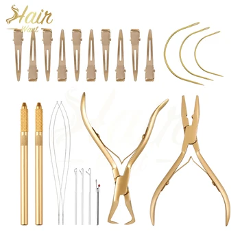 Hair Want Haarverlengingtang Kit voor Micro Ring Kralen Opener Tang Metalen Haarspeldjes Gehaakte Naaldinrijger Loop Tool