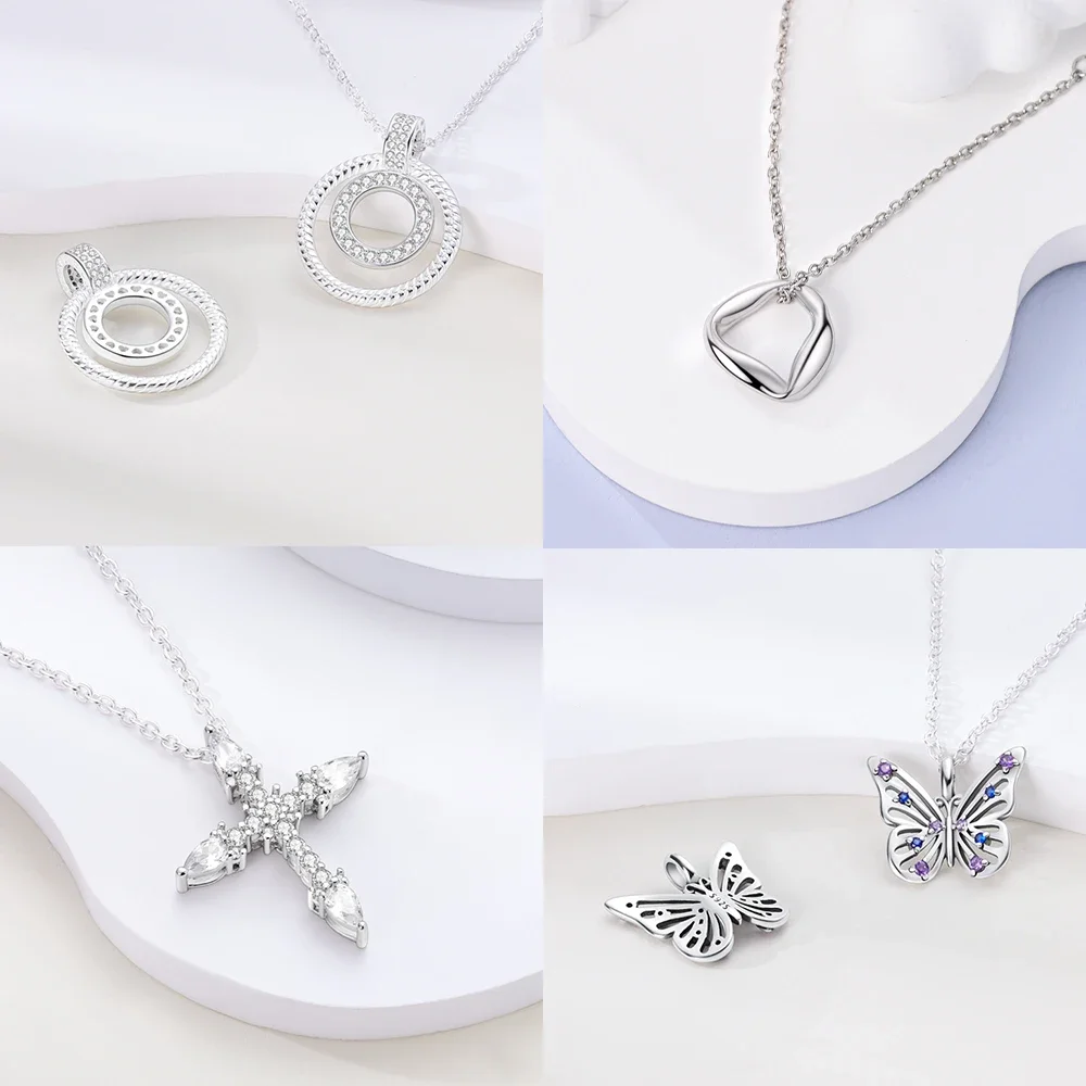 Sterling 925 Silver for Women Class Style Sparkling Heart Shape Romantic Style High Quality Women Necklace Jewelry Gift