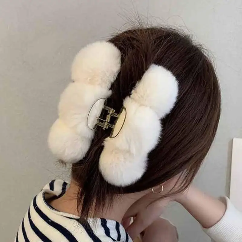 

39BD заколка для волос с плюшевыми шариками, заколка для волос с пушистыми шариками для женщин и девочек, густые волосы, тонкие