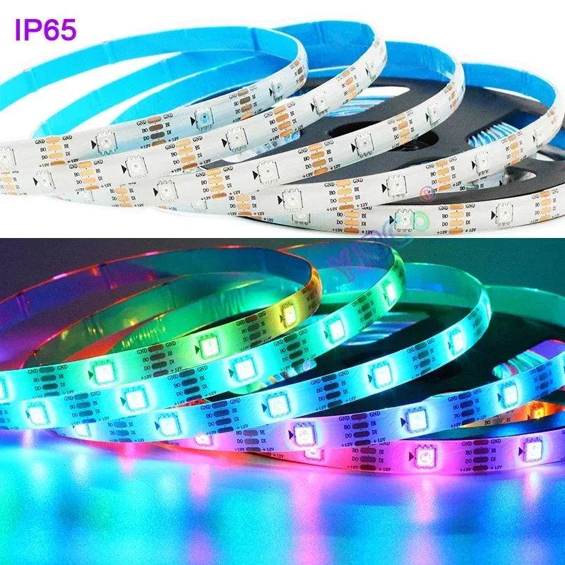 Imagem -04 - Rgb Led Strip Endereçável Pixel Light 30 60 74 96 144 Leds m Fita Colorida Ws2812 ic Magic Bar Ip30 65 67 15m 12v Ws2815 5050