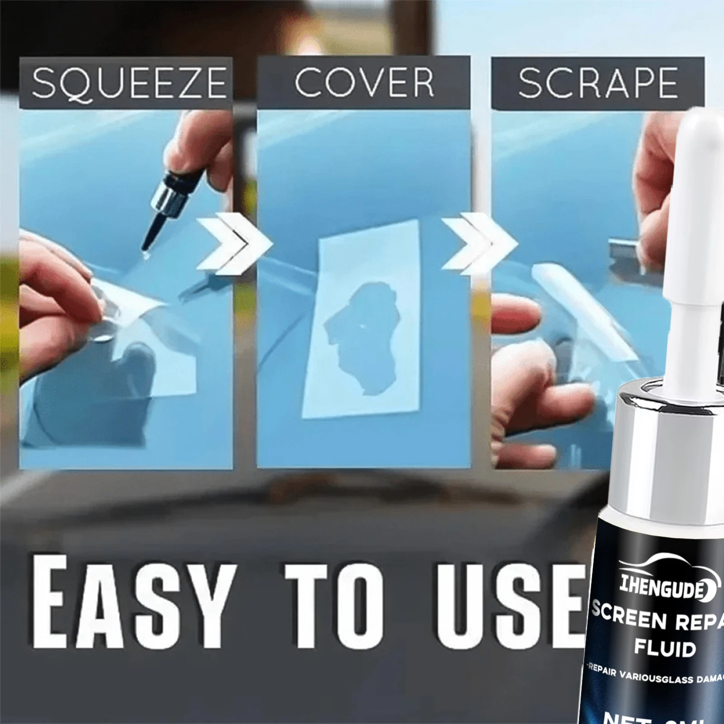 Glass Repair Liquid - Instantly Rejuvenates Screens, Comes with a Tool Kit - Strong Adhesive, Suitable for Scratch and Crack Repair on Mobile Phone Glass, Seamless Repair - Suitable for Car Windows, Mobile Phone Screens, Tablet Glass, Watch Glass, and Digital Displays - Easy to Use, Dries Quickly with Just One Application