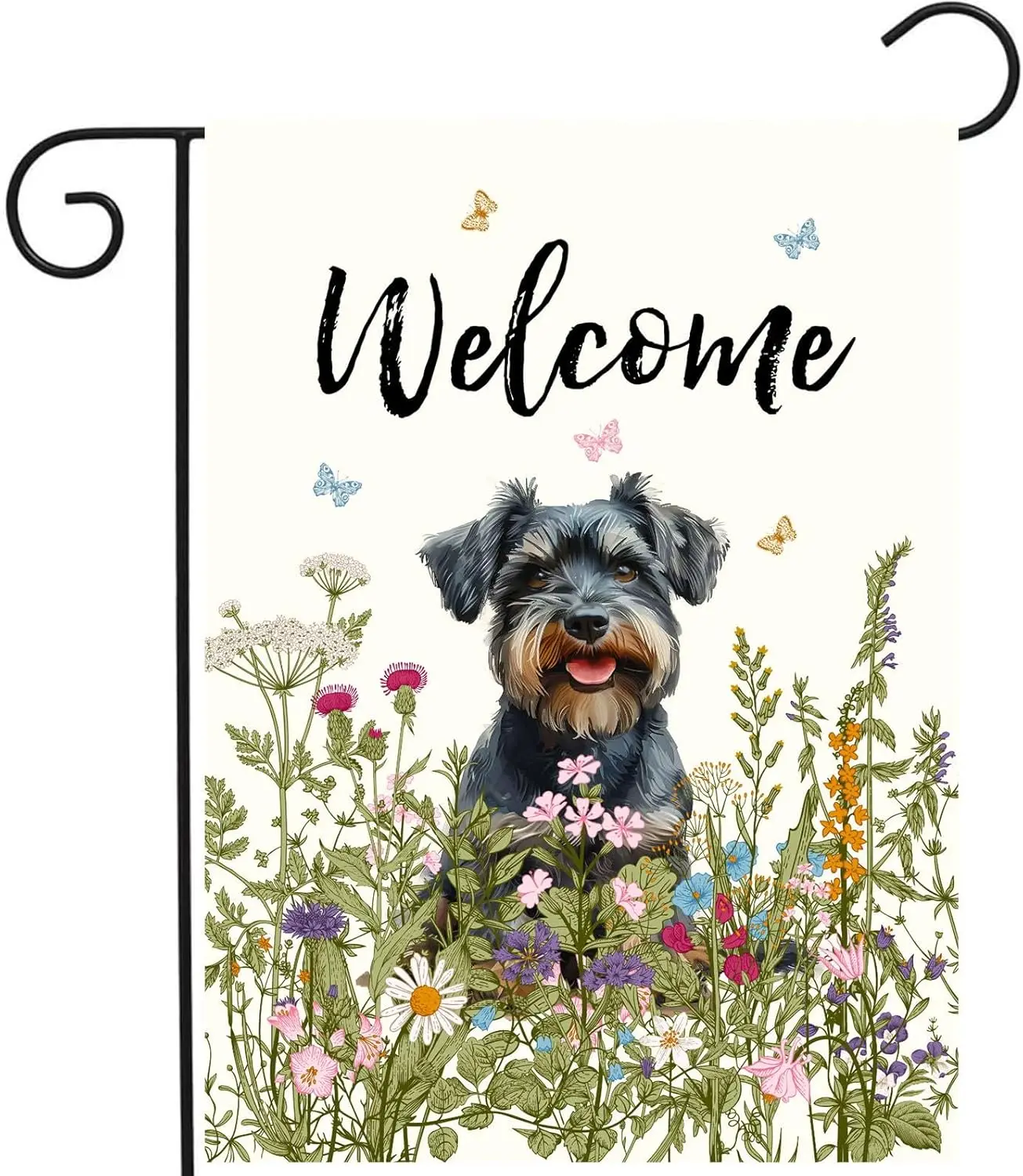 Spring Summer Garden Flag Floral Schnauzer Yard Flag Flower Dog Garden Flags for Outside Small Outdoor Welcome Flags 12x18 Doubl