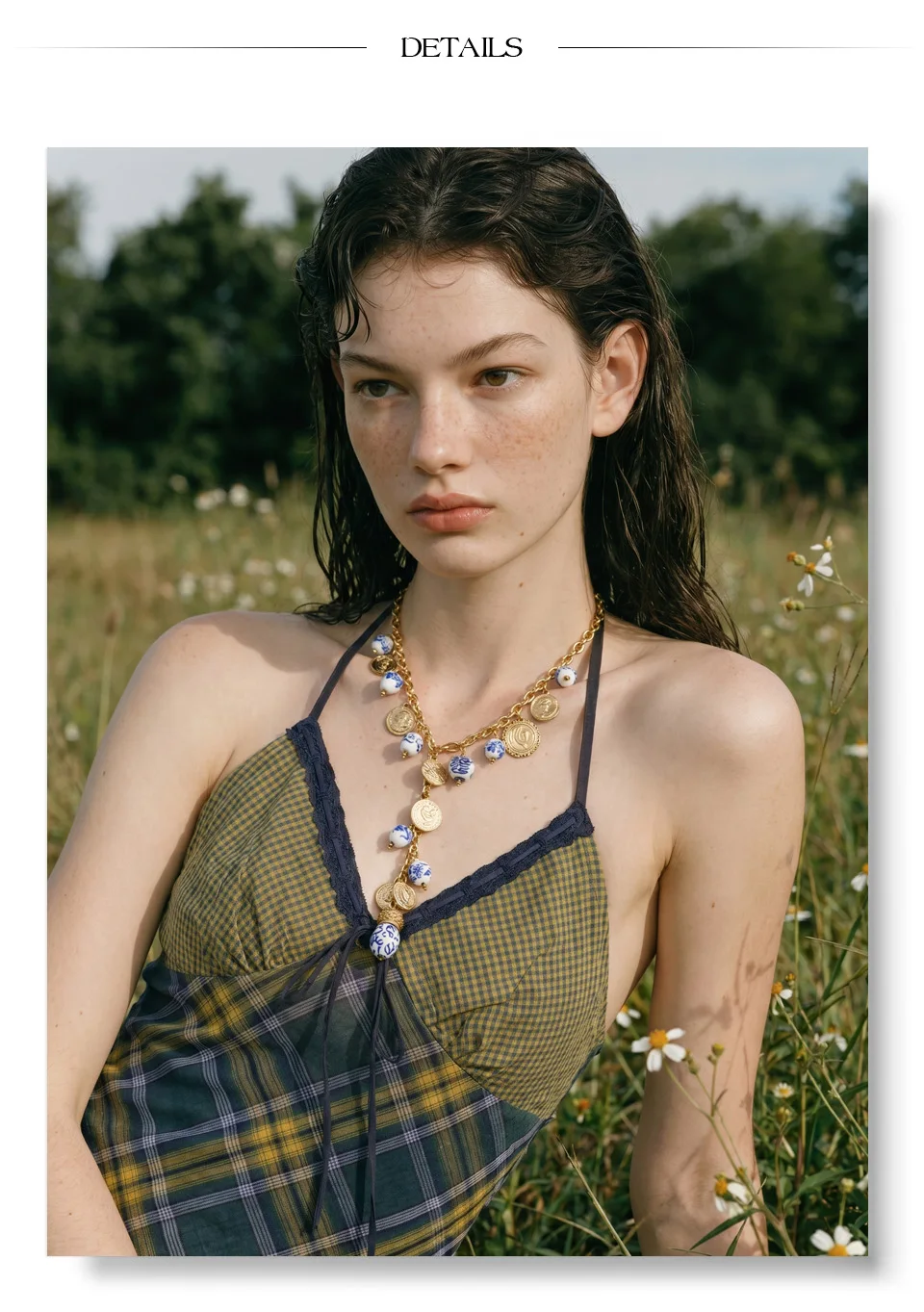 Yhpup Sommer-Halskette aus Edelstahl mit Keramik-Herz-Blumen-Anhänger, hochwertige Y-Kette, trendiger moderner Schmuck – Detail 5