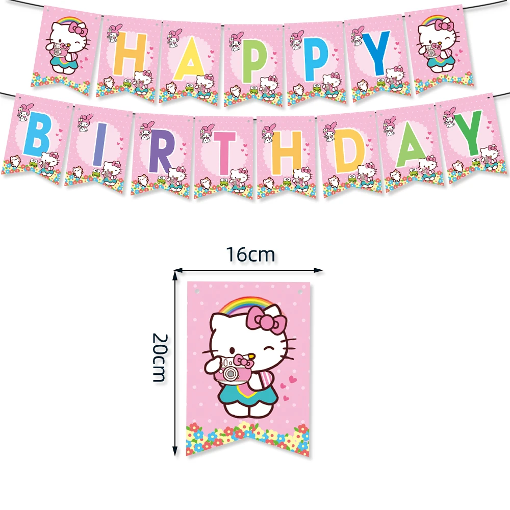 Cartoon Hello Kitty Theme Children\'s Party Supplies Set Girl\'s Birthday Flag Background Decoration Baby Shower Latex Balloon