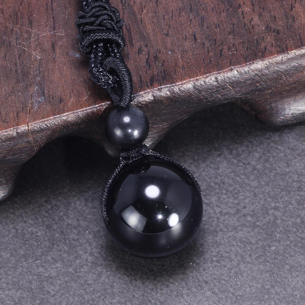 Necklaces & Pendants Natural Stone For Women and Men Black Obsidian Rainbow Eye Beads Ball Transfer Lucky Love