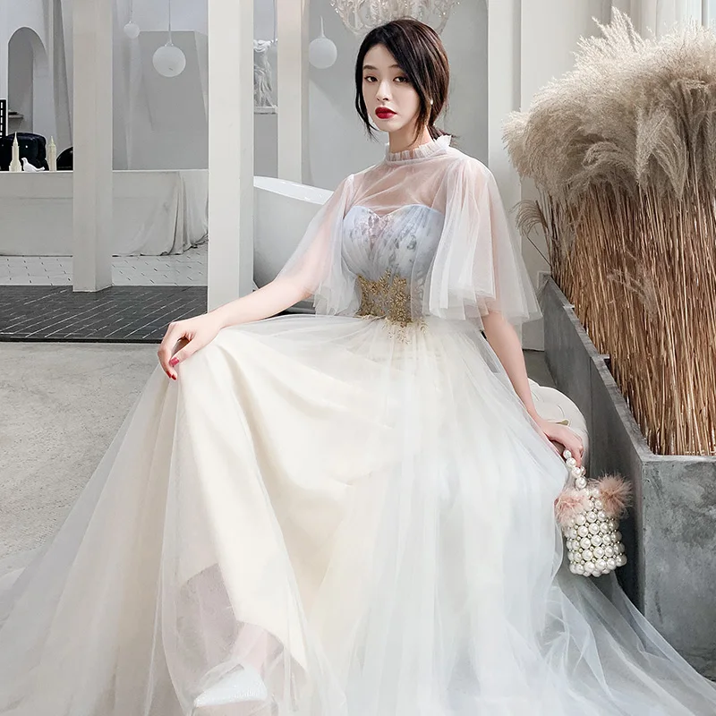 Long Bridesmaid Dress Women New Tulle A-line Backless Sisters Group Formal Prom Gown Temperament Elegant Wedding Banquet Dresses