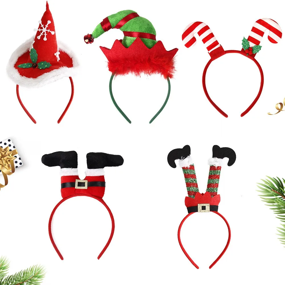 Cute Cartoon Christmas Headband Santa Claus Leg Photo Props Christmas Headwear Hair Accessories Funny Xmas Hat Bands