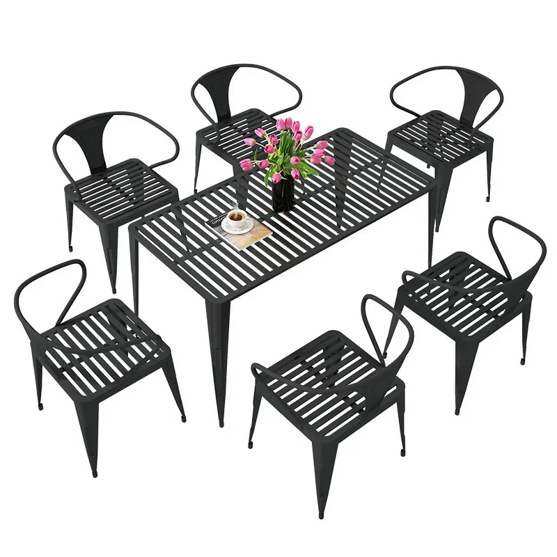 

Simple wrought iron outdoor dining table and chair combination leisure outdoor courtyard balcony table chair open-air terrace