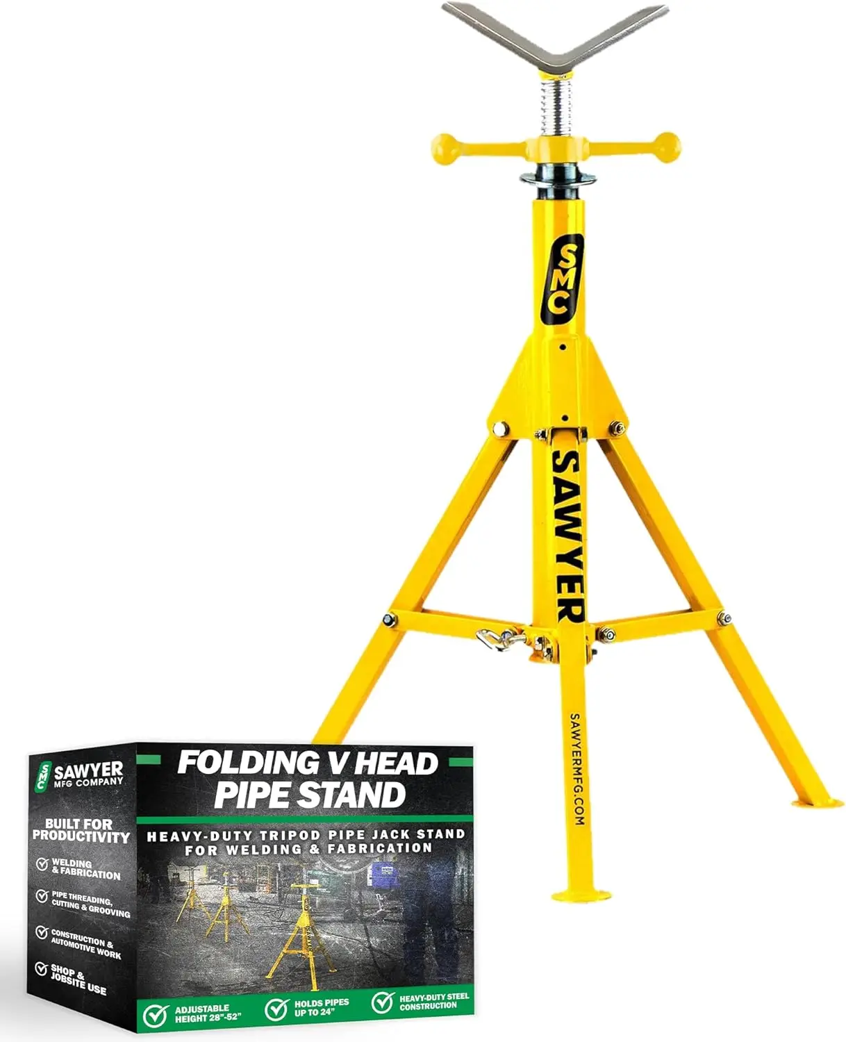 

Heavy Duty Steel Tripod Welding Jack Stand for Pipe Support, Adjustable Height 28" to 52", Portable & Durable