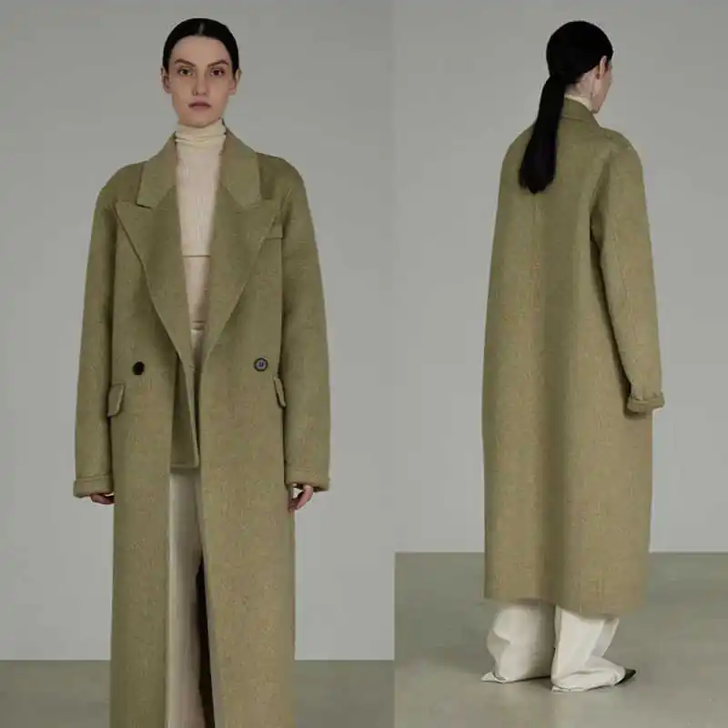 

Elegant Women's Long Wool Blend Coat Double Breasted Warm Outerwear For Autumn Winter Casual Customized Overcoat