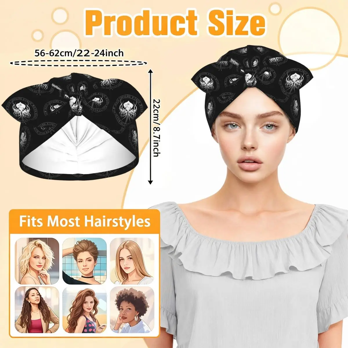 Lovecraft Great Cthulhu Sleep Bonnet Double Layer with Adjustable Bow, Reversible Hair Cap for Curly Braids Hair