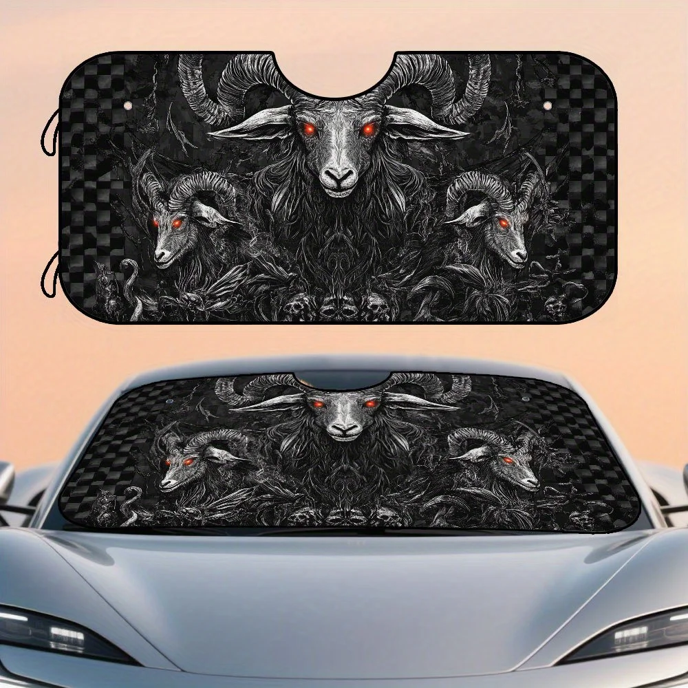 1pc, Occult Goat Satanic Ritual Design Sunshade For Vehicle Windshield, Smooth Fold, Reliable Fit, Perfect For Day Trips, Parkin