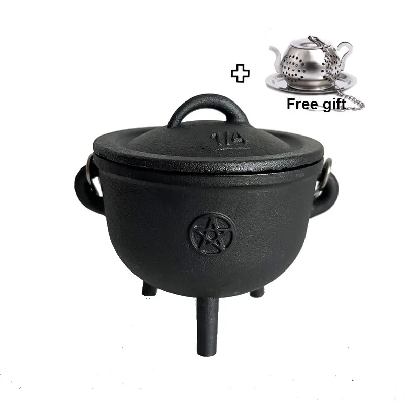 Small Pentagram Cast Iron Cauldron Pentacle Magic Pot Crucible Wax Table Witch Pot Burning Pot Retro Decoration