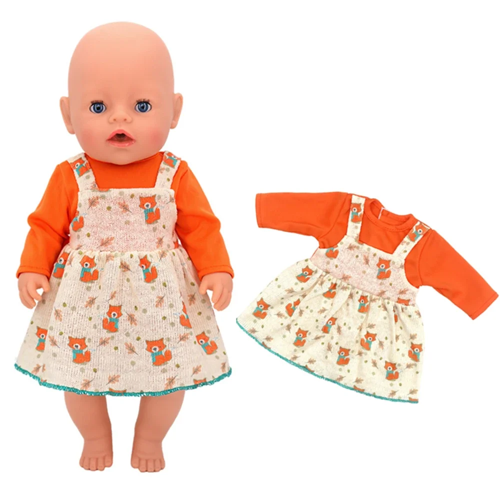 El nuevo vestido con tirantes naranja, falda sencilla con estampado de zorro pequeño de dibujos animados, adecuada para la vida diaria