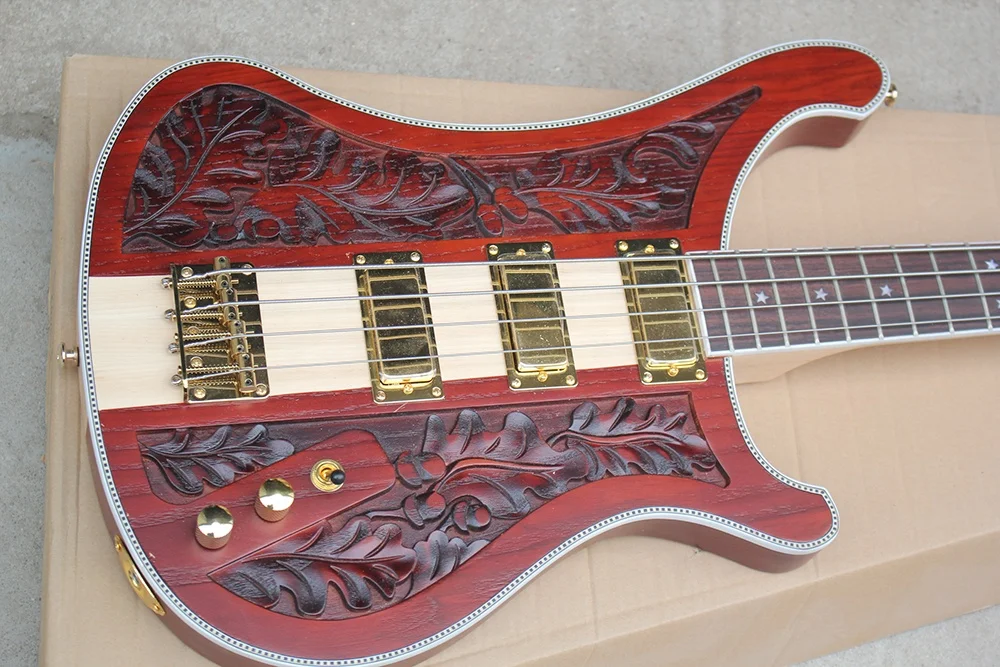 Flyoung High Quality Musical Instrument 4 Strings Electric Bass 3 Pickups Sculpture Body Bass