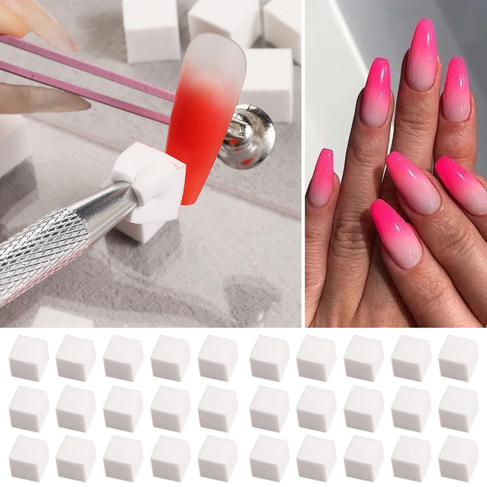 50 Stuks Ombre Nail Art Spons Gradiënt Nagelborstels Mini Vierkante Sponzen Met Grijpen Schilderij Kleuring Stamper Tools Lebzbi