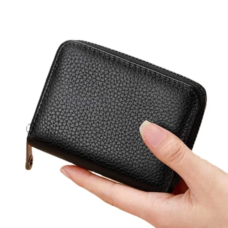 Multi Slot Card Holder Vintage Small Wallet Women Men Business Bank Credit Card Bag Male Coin Pouch Solid Leather Zipper Wallet