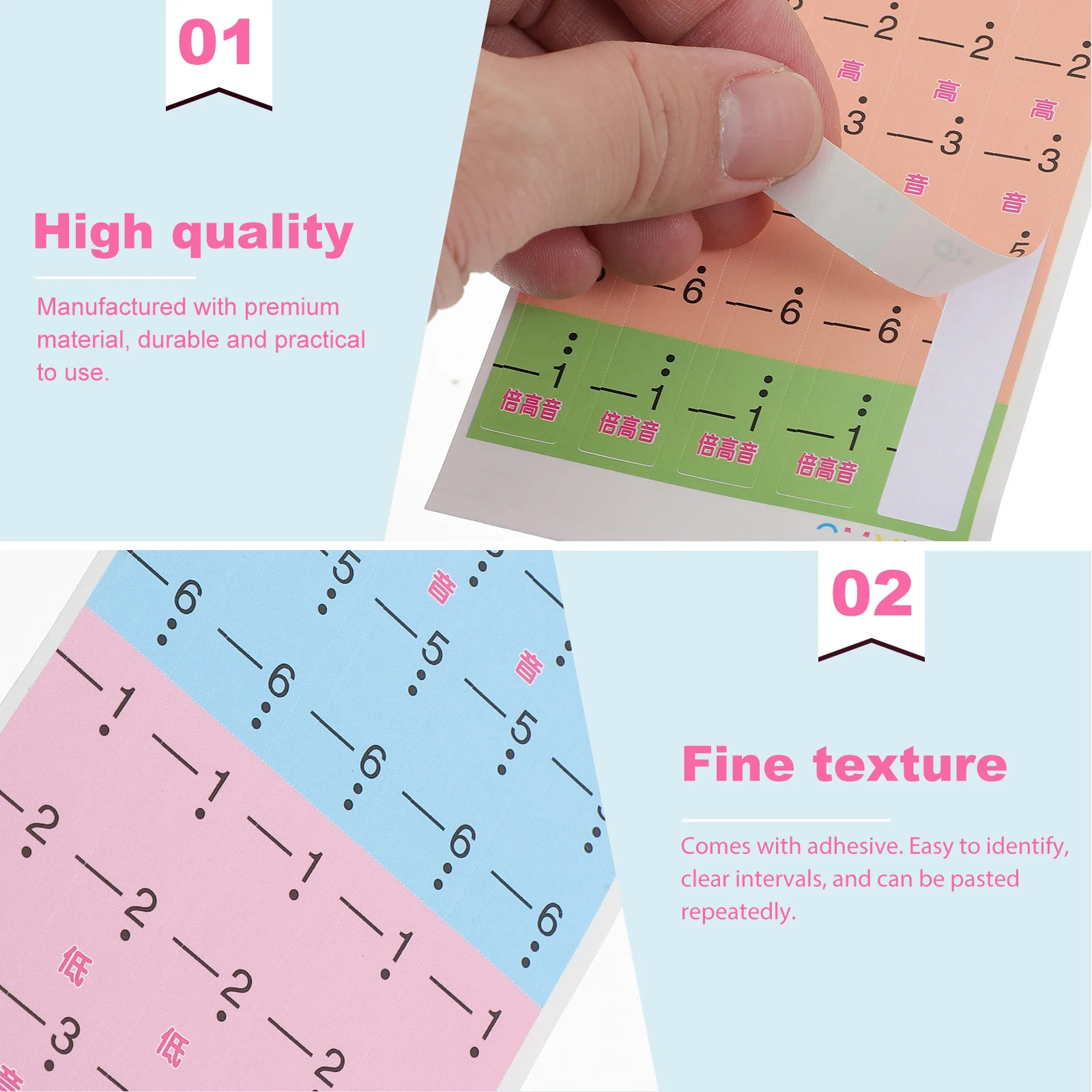 Adesivos chinese e note note para iniciantes, 2 peças, adesivo notes chinês, escala chinese, para praticar