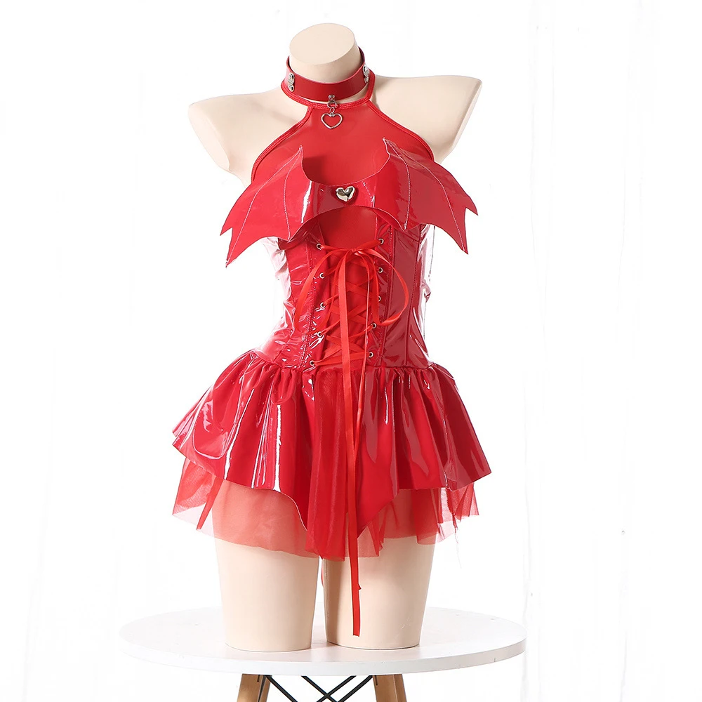 Lolita Dress Anime Sexy Devil Cosplay Hollow Out Bandage Patent Leather Kawaii Uniform Women Costumes Lingerie Set Gifts