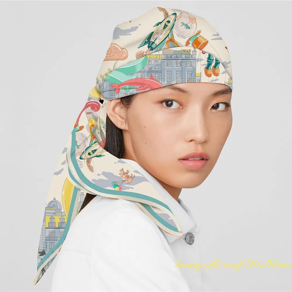 New Fubao Parade Balloon Women\'s Outdoor Sunscreen Shawl Large Square Scarf Chest Wrap  Silk Scarf Headscarf  Scarf for Women