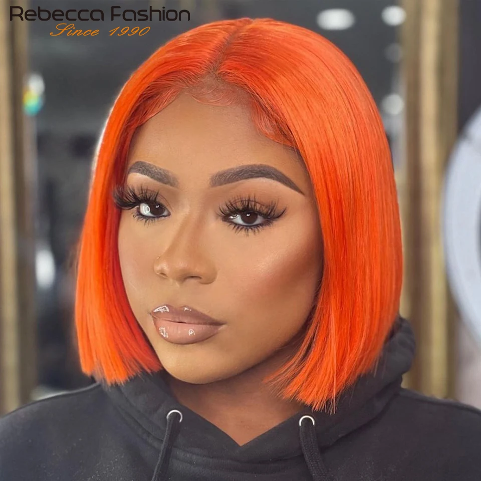 

Ginger Orange Blonde Short Bob Lace Front Wigs 100% Human Hair Wigs Straight Hair Bob T Lace Wigs For Women Malaysian Hair