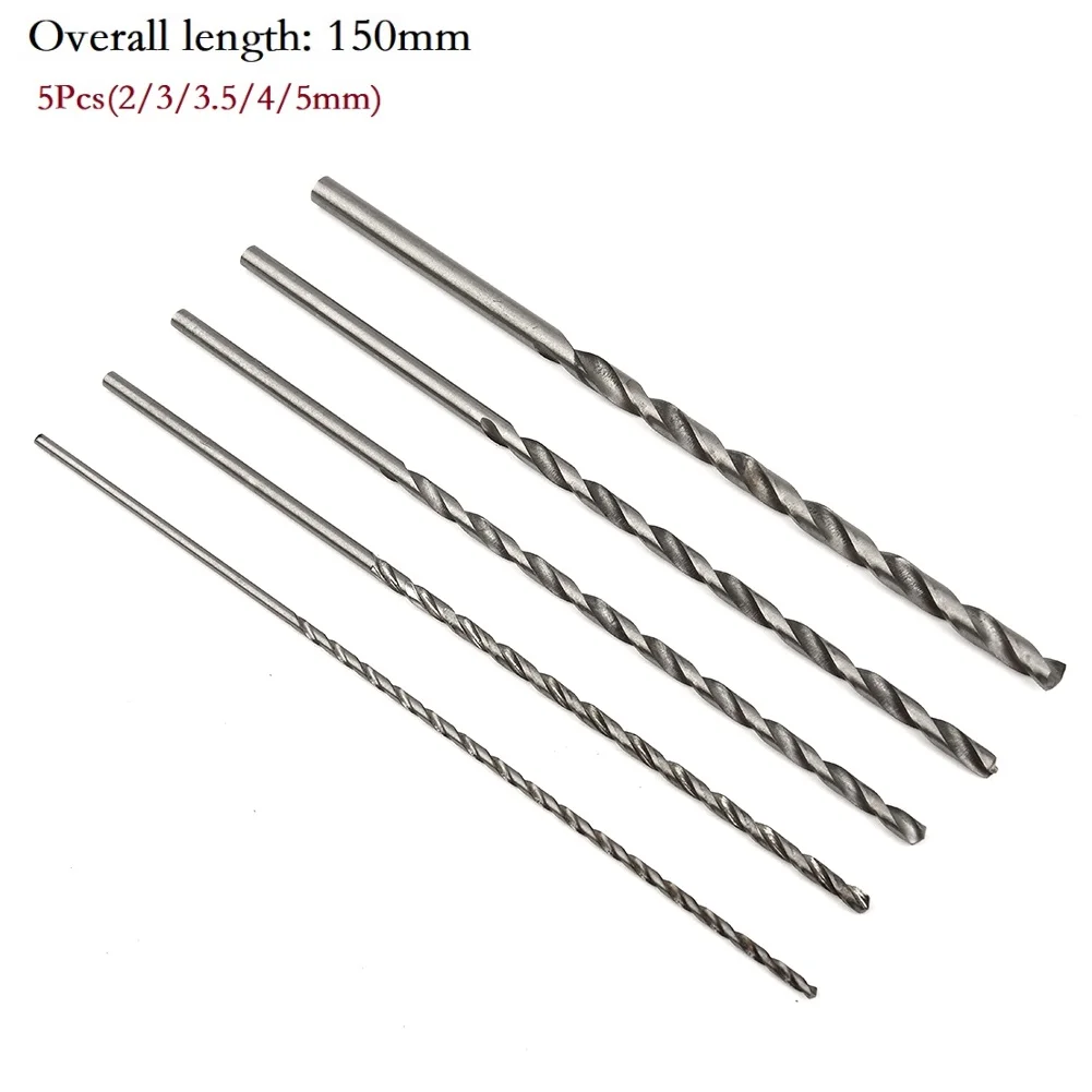 5Pcs Extra Long HSS High Speed Steel Drill Bit Kit 2mm 3mm 3.5mm 4mm 5mm Bits For Electric Drills Drilling Machines Power Tools