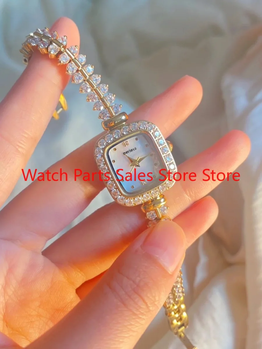 

Small gold spike bracelet watch women's light luxury square watch full of diamonds exquisite small dial women's watch