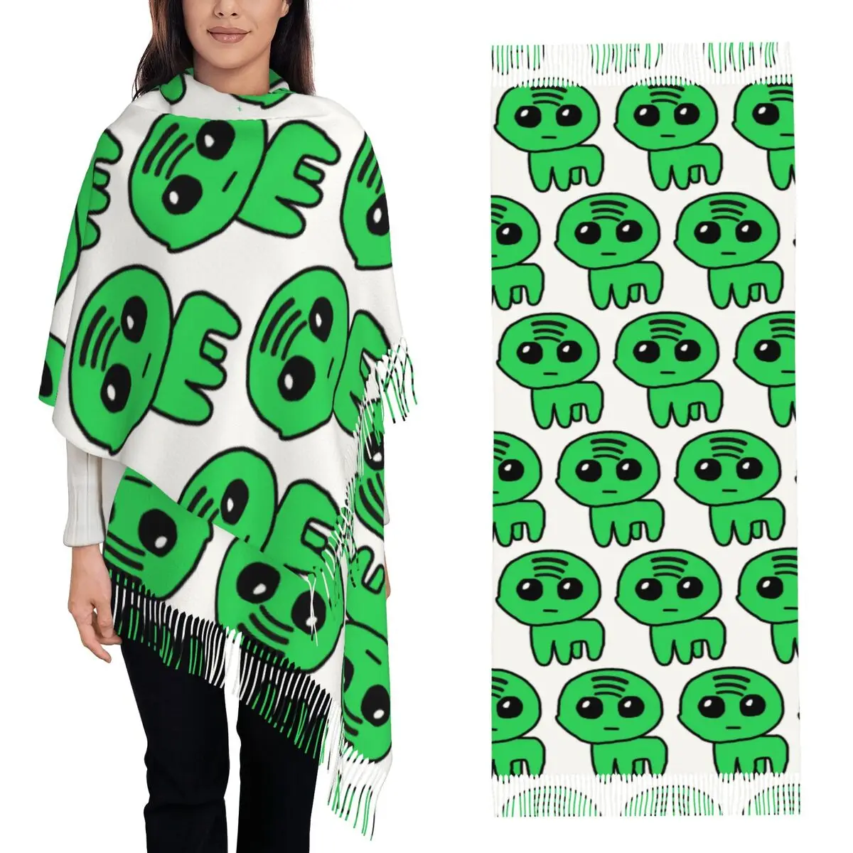 TBH التوحد مخلوق ميمي Yippee وشاح شرابة الأوشحة للنساء شالات دافئة ناعمة ويلتف كبير الخريف الشتاء شال التفاف