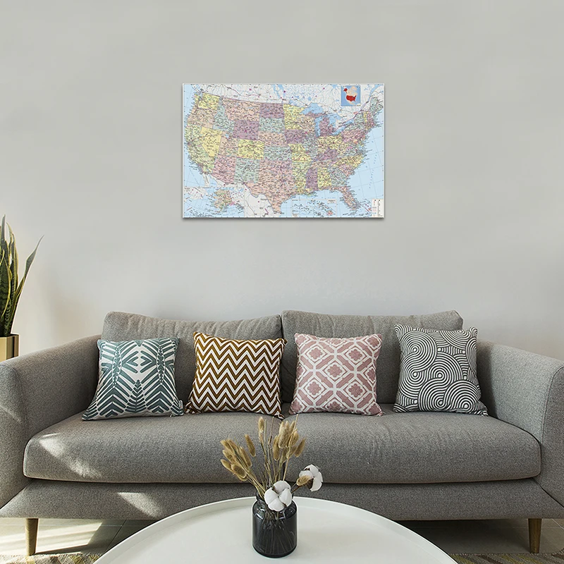 Mapa United State 59 * 42 cm Mały rozmiar Mapa Wall Art Plakaty i grafiki Materiały biurowe Malarstwo na płótnie Dekoracja domu